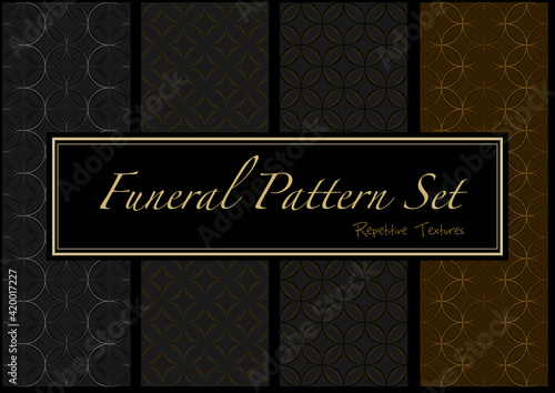 Set of Dark Funeral Patterns in Gold and Black Colors - Repetitive Background Textures, Abstract Vector
