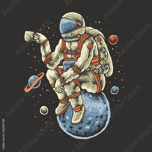 astronaut coffee design illustration