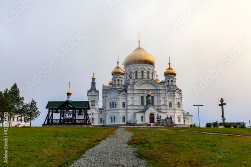 Foggy morning. Holy Cross Cathedral on Belaya Gora