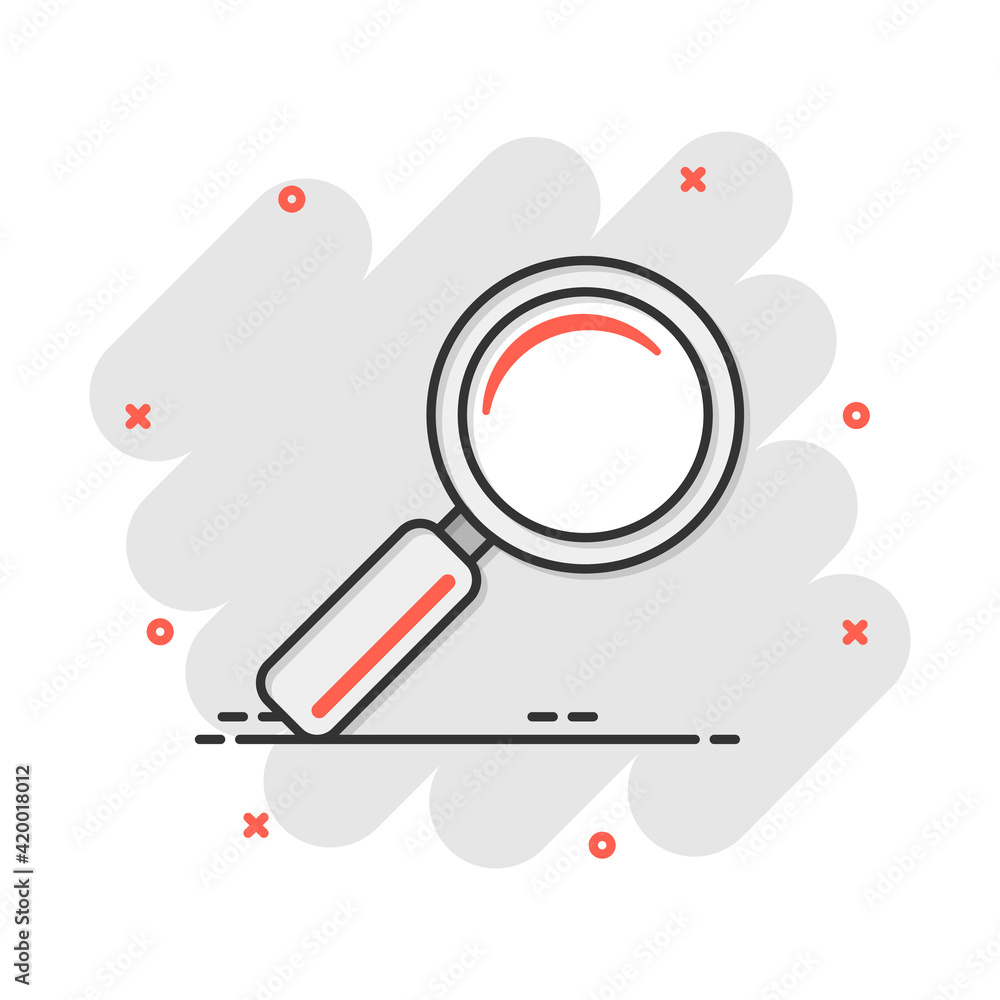 Vector cartoon loupe icon in comic style. Magnifier sign illustration pictogram. Search business splash effect concept. Vector cartoon loupe icon in comic style. Magnifier sign illustration pictogram. Search business splash effect concept.