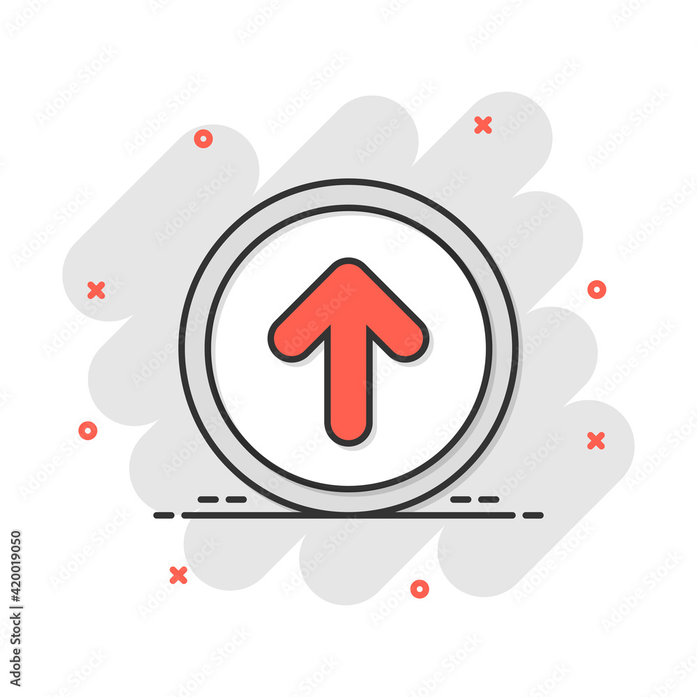 Vector cartoon arrow up icon in comic style. Forward arrow sign illustration pictogram. Cursor business splash effect concept. Vector cartoon arrow up icon in comic style. Forward arrow sign illustration pictogram. Cursor business splash effect concept.