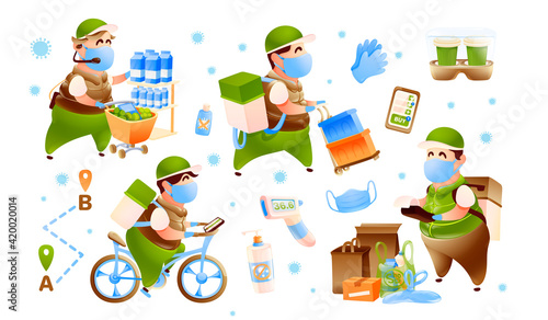 Characters, shopping for groceries and fast food.