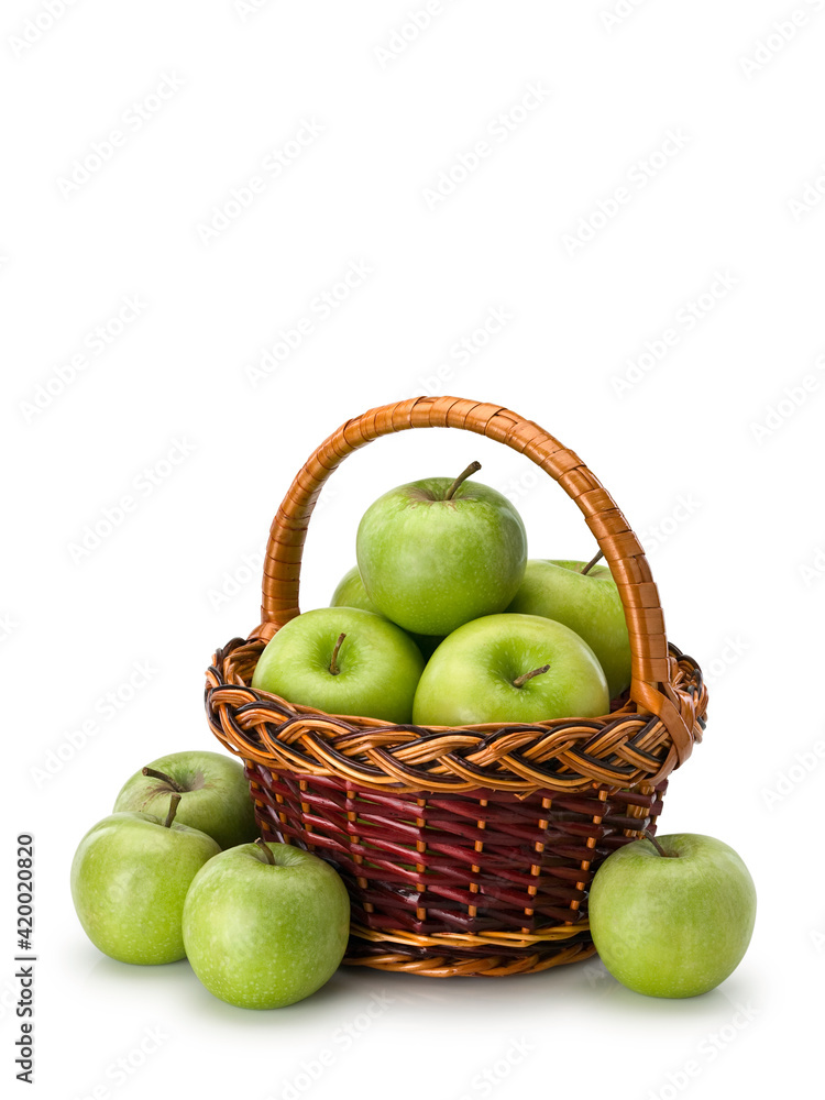 Green apples in wattle basket Green apples in wattle basket
