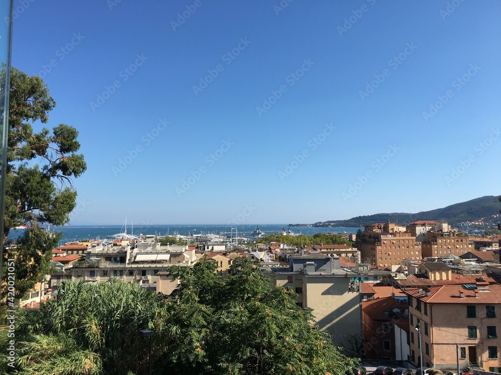 View of La Spezia across the harbor to the sea
