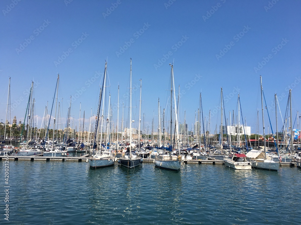 View of sailing boats in the port of Barcelona, Spain