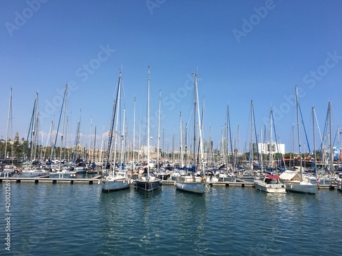 View of sailing boats in the port of Barcelona, Spain