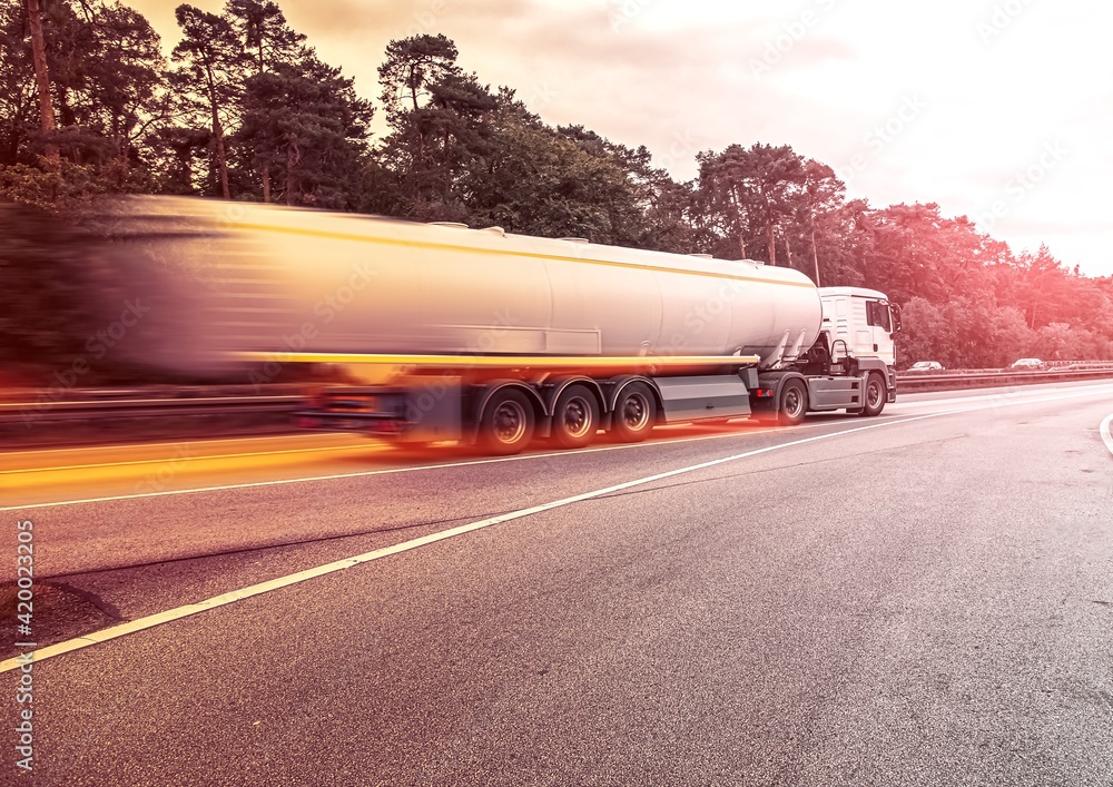 A big fuel tanker truck