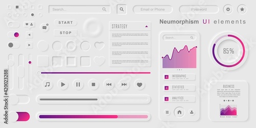 User interface elements for mobile app. Neumorphism User interface design kit. Neumorphism UI UX icons set.