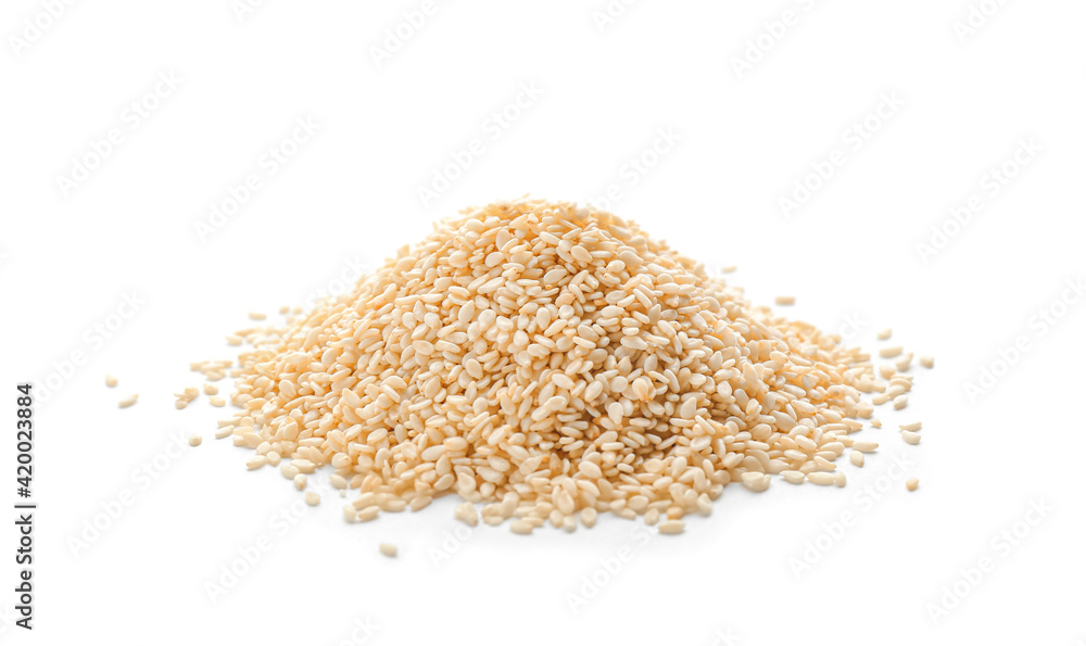 Pile of sesame seeds on white background Pile of sesame seeds on white background