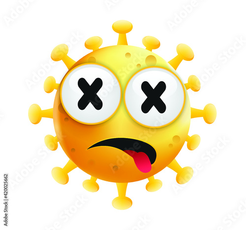 Corona emoji. Coronavirus illustration. Covid Virus cartoon on white background. Bacteria vector illustration.