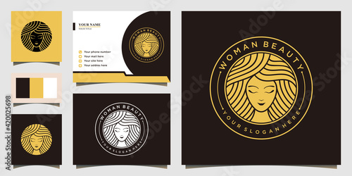 Woman logo with golden gradient colours emblem style and business card design template for business beauty salon Premium Vector. part 3