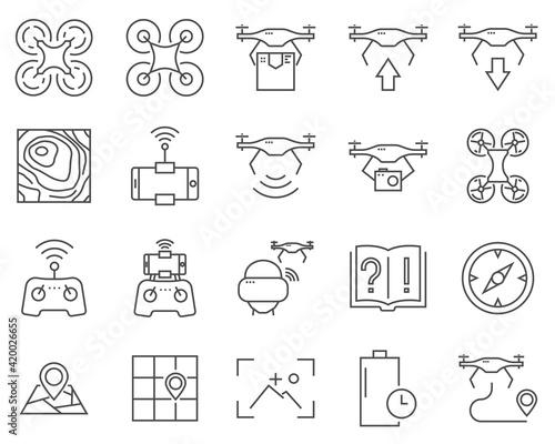 Set of drone line vector icons.