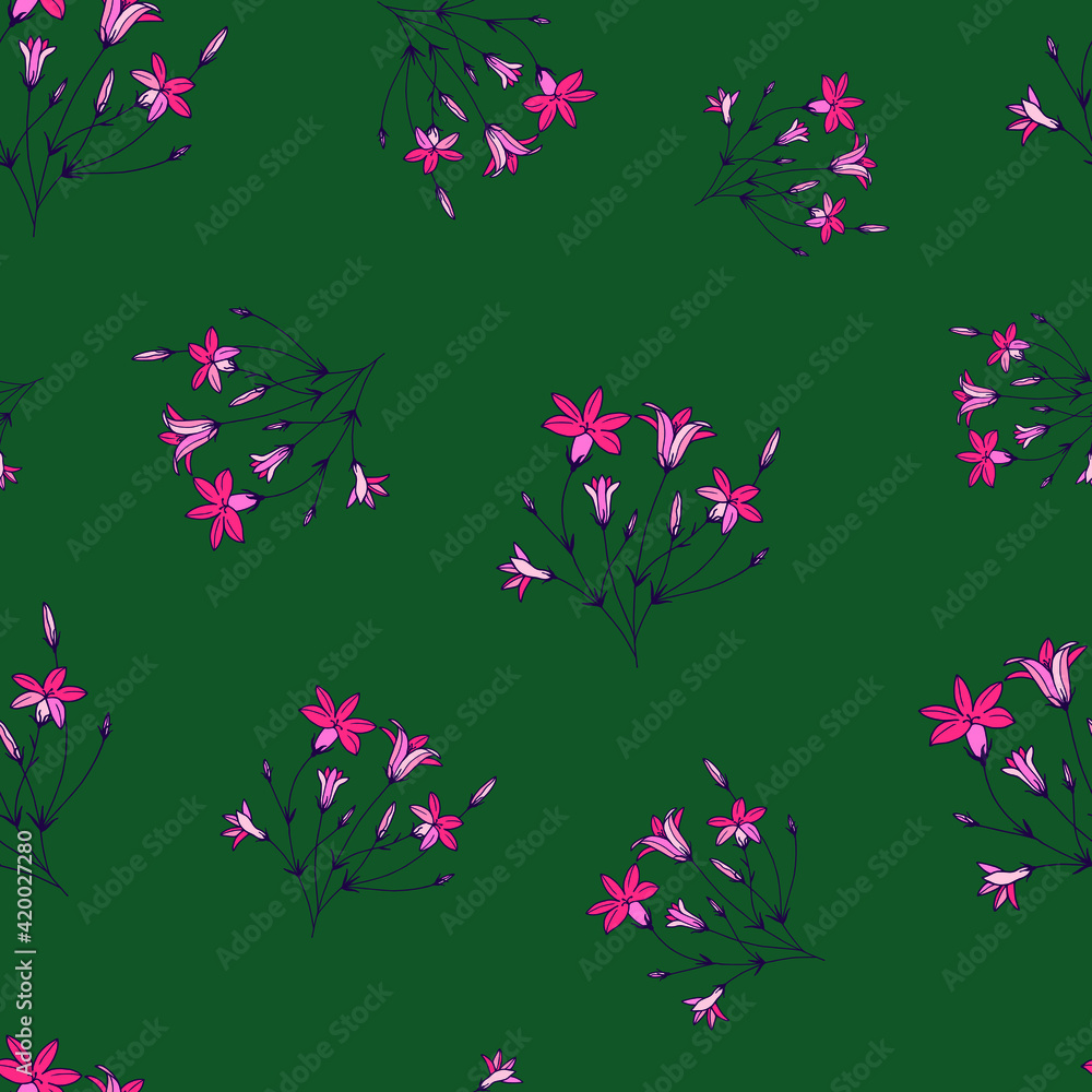 seamless pattern of flowers bells hand-drawn, vector illustrations eps10. 