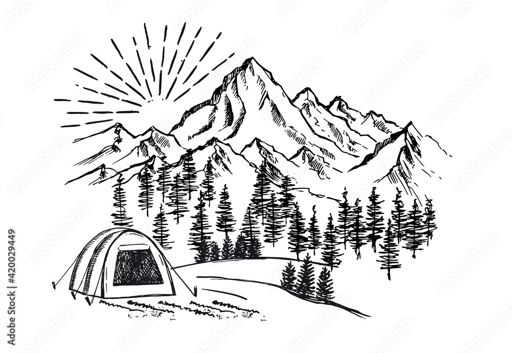 Camping at Mountains Drawing Easy  Easy drawings Book art drawings  Circle drawing
