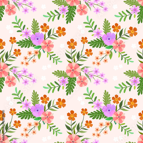 Floral seamless pattern with pink monochrome background for fabric  textile  and wallpaper.