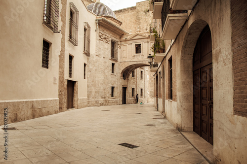 Old  stone-walled city streets in Valencia  Spain