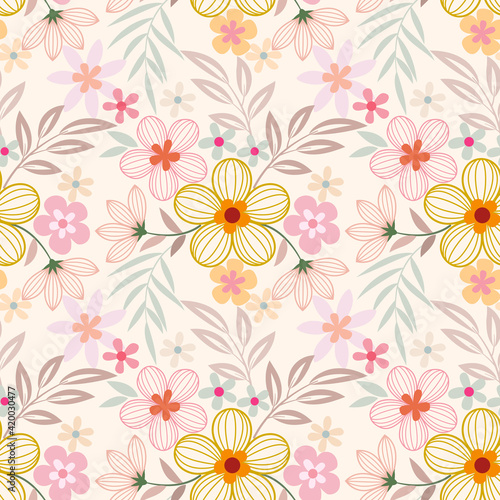 Floral seamless pattern with pink monochrome background for fabric  textile  and wallpaper.