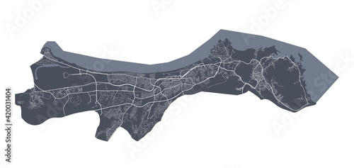 Muscat map. Detailed map of Muscat city poster with streets. Cityscape vector.