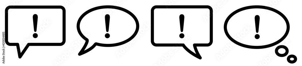 Exclamation mark icon in speech bubble, different version. Shout, or have an idea concept Exclamation mark icon in speech bubble, different version. Shout, or have an idea concept