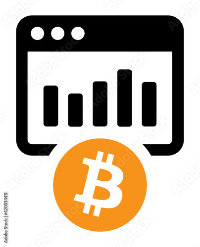 Bitcoin data analysis, website with crypto bar chart vector icon