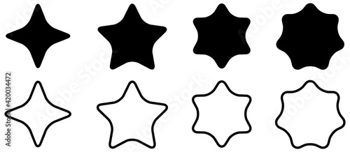 Rounded stars icon, version with four, five, six and seven points