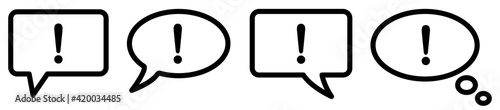 Exclamation mark icon in speech bubble, different version. Shout, or have an idea concept