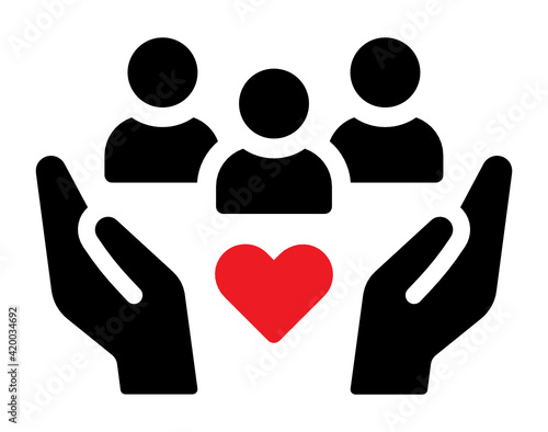 Share your Love. Hands and people with hearts as love massages. family love