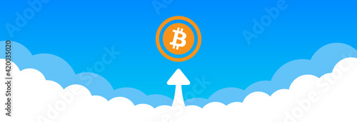 Concept of Bitcoin crypto-currency flying to the sky vector illustration.