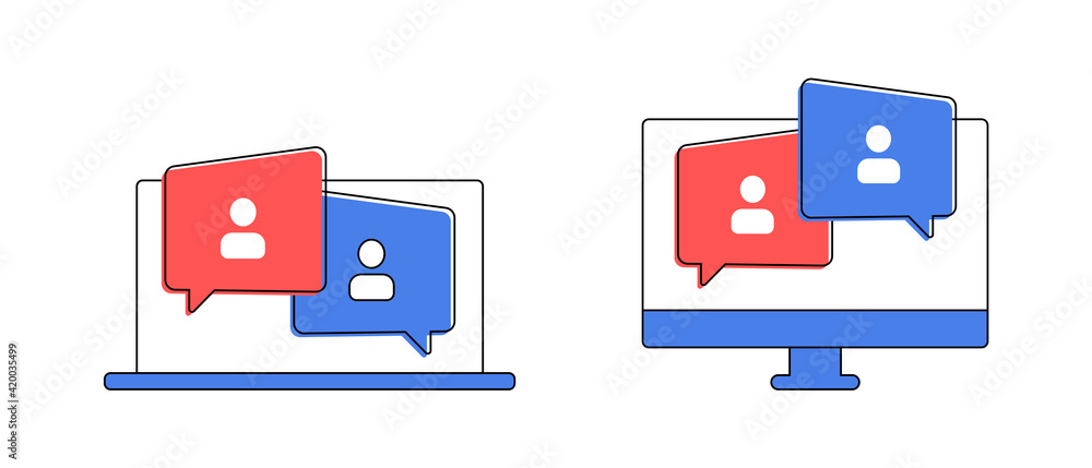 Video Conference Online Meetings Teleconference on Laptop Icon Virtual Chat Symbol Sign. Suitable for Online School Class, Work from Home WFH, Web Seminar or Webinars, Student Group Video Conference Online Meetings Teleconference on Laptop Icon Virtual Chat Symbol Sign. Suitable for Online School Class, Work from Home WFH, Web Seminar or Webinars, Student Group