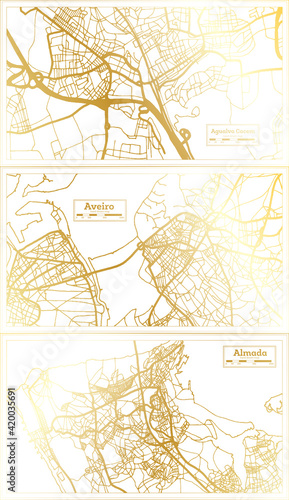 Aveiro, Almada and Agualva Cacem Portugal City Map Set.