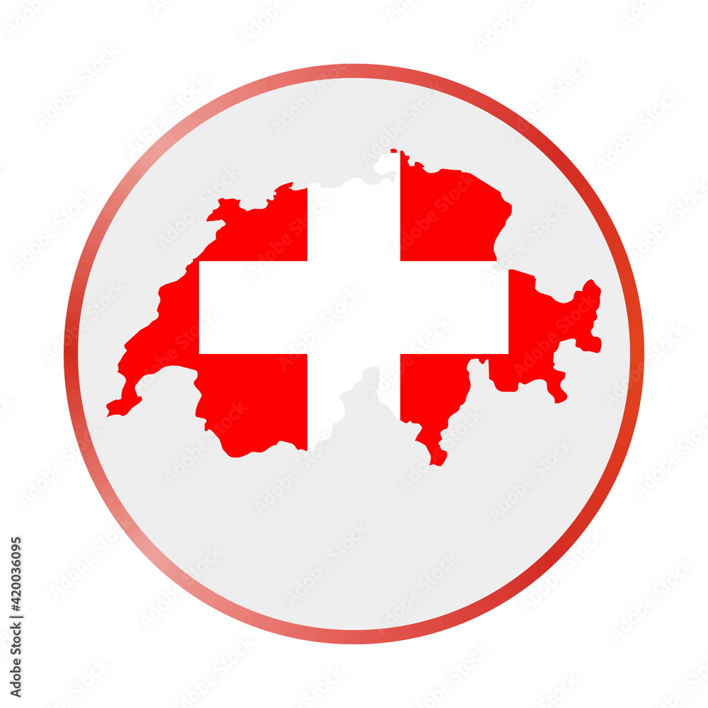 Switzerland icon. Shape of the country with Switzerland flag. Round sign with flag colors gradient ring. Awesome vector illustration.