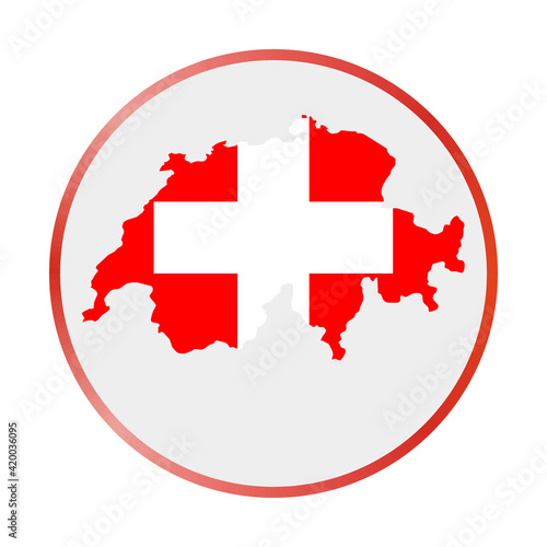Switzerland icon. Shape of the country with Switzerland flag. Round sign with flag colors gradient ring. Awesome vector illustration.