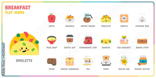 Breakfast flat style icon set