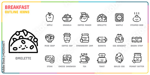 Breakfast outline icon set