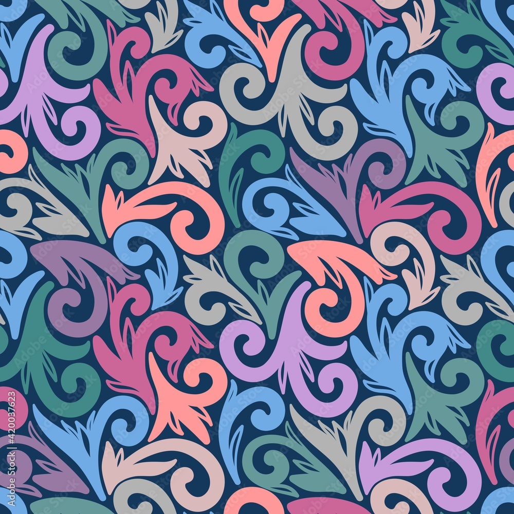 DARK BLUE SEAMLESS BACKGROUND WITH COLORFUL PATTERNS DARK BLUE SEAMLESS BACKGROUND WITH COLORFUL PATTERNS