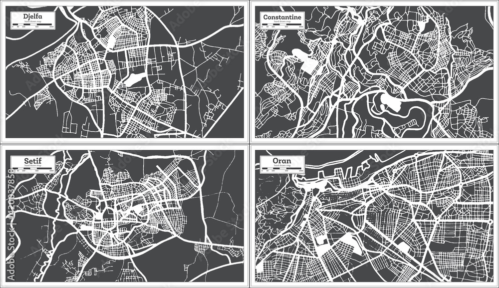Setif, Constantine, Oran and Djelfa Algeria City Map Set. Stock ...