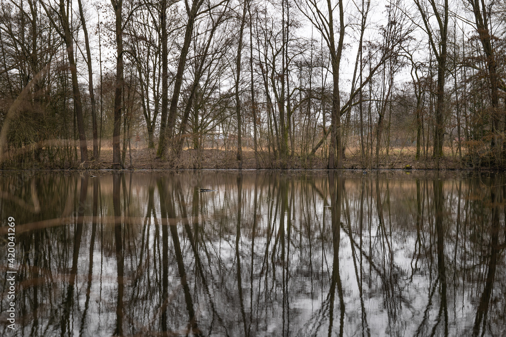 See im Wald mit Spieglung. Langzeitbelichtung Aufnahme im Frühling. See im Wald mit Spieglung. Langzeitbelichtung Aufnahme im Frühling.