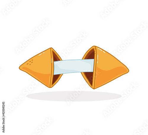 Chinese fortune cookie with a white background inside. Cookies with a piece of paper. Vector illustration .