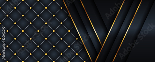 elegant black shades in 3d golden abstract style background . Royal party gold leather texture vintage decorative backdrop design. Illustration gold color with modern deluxe template premium retro