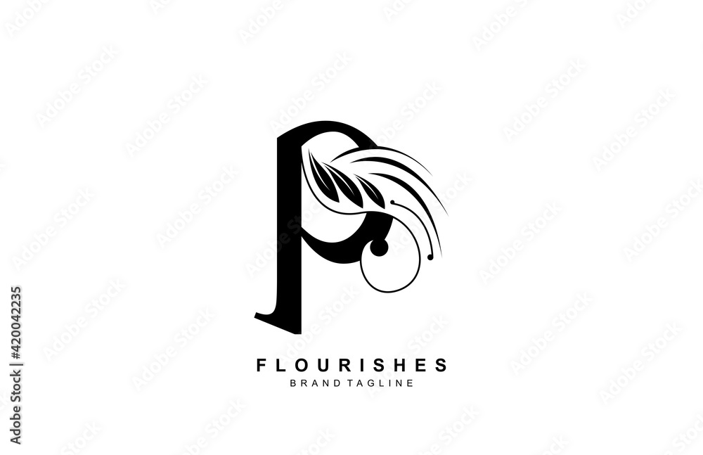 Lowercase Letter P Linked Beauty Flourish Logo Design Concept