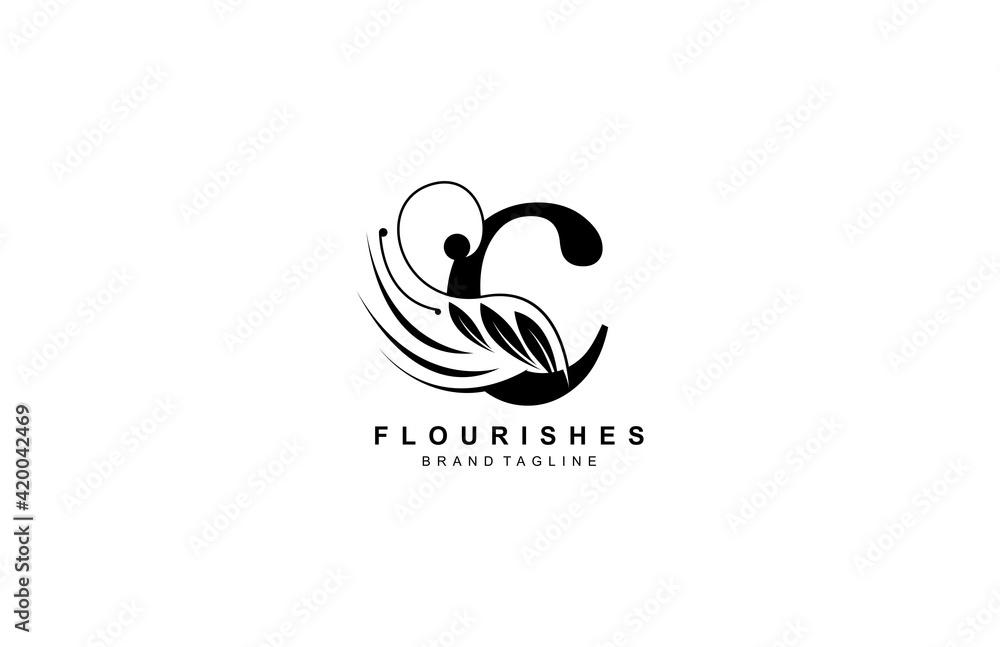 Lowercase Letter C Linked Beauty Flourish Logo Design Concept Lowercase Letter C Linked Beauty Flourish Logo Design Concept