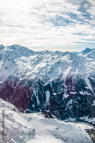 swiss landscape from helicopter