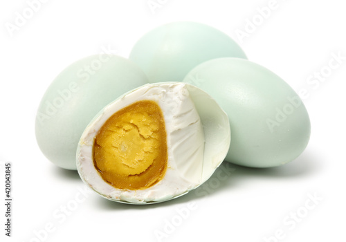 Salted duck eggs on white background 
