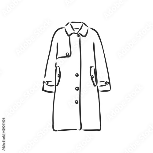 Autumn coat hand drawn vector illustration. Raincoat sketch design element isolated on white background. Fashion fall season clothing. autumn coat, vector sketch illustration