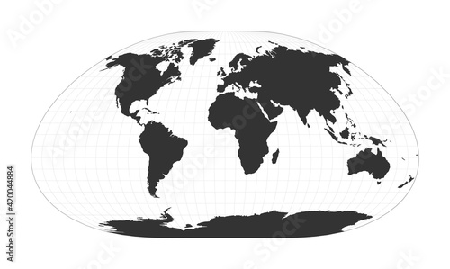 Map of The World. Loximuthal projection. Globe with latitude and longitude net. World map on meridians and parallels background. Vector illustration.