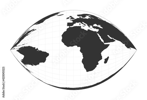Map of the World. Craig retroazimuthal projection. Globe with latitude and longitude net. World map on meridians and parallels background. Vector illustration.