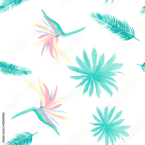 White Pattern Leaf. Cobalt Seamless Illustration. Blue Tropical Leaves. Indigo Flower Illustration. Navy Floral Hibiscus. Wallpaper Design. Decoration Illustration.