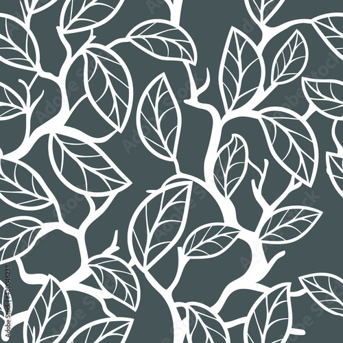 Seamless floral pattern. Vector texture pattern with branch and skeleton leaves. Nature vector background. Vector simple ornament can be used for wallpaper, surface textures, print, textile.