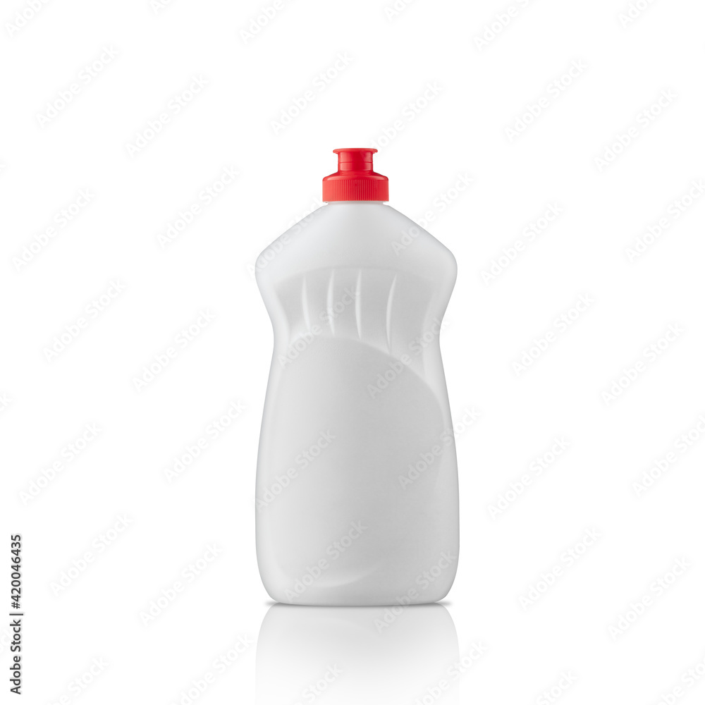 White plastic bottle with cap isolated on white background for liquid detergent laundry or cleaning agent
White plastic bottle with cap isolated on white background for liquid detergent laundry or cleaning agent