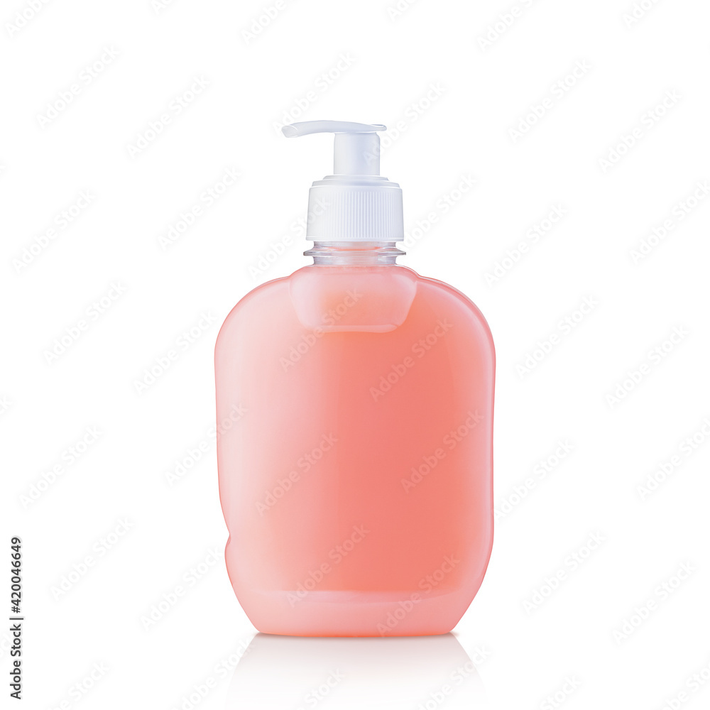Pink plastic bottle with cap isolated on white background for liquid detergent laundry or cleaning agent
Pink plastic bottle with cap isolated on white background for liquid detergent laundry or cleaning agent